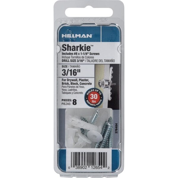 Hillman Caiman 3/16 in. D X 1-1/4 in. L Nylon Round Head Screw and Anchor 8 pk 376484 - main